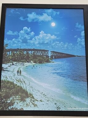 Seaside Bridge Framed Print - Moonlit Beach Scene